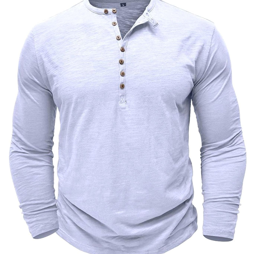 Men's Long-Sleeve Henley Shirt Button-Up Casual Tee