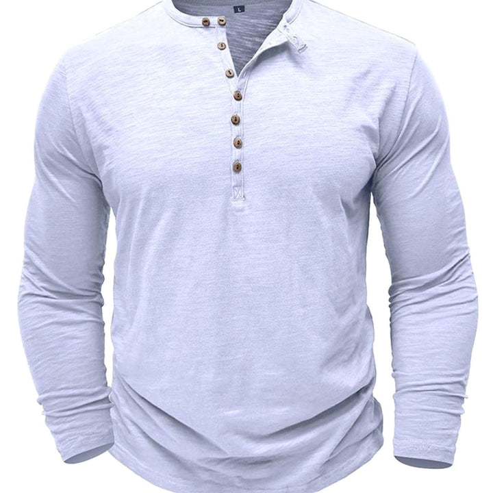 Men's Long-Sleeve Henley Shirt Button-Up Casual Tee
