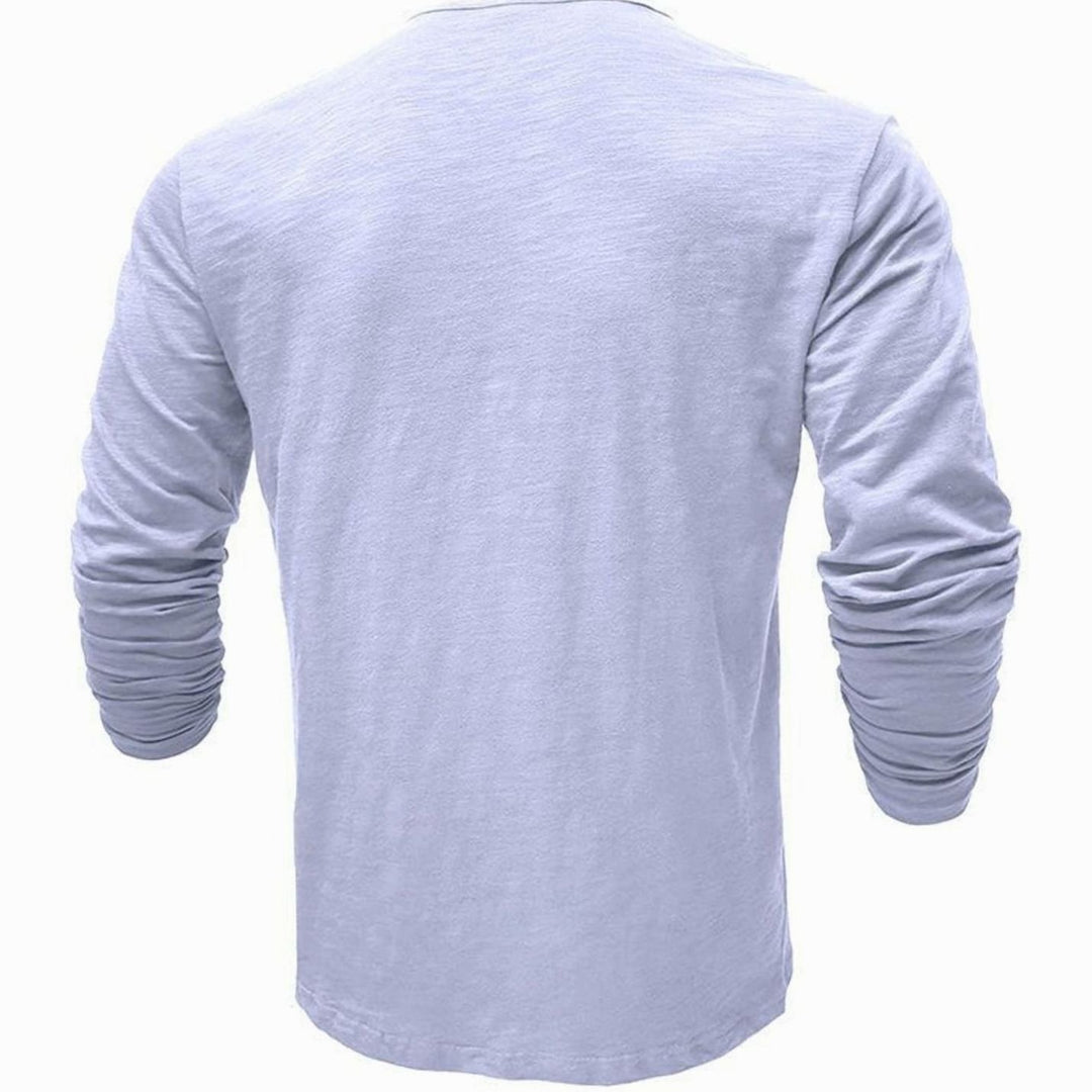 Men's Long-Sleeve Henley Shirt Button-Up Casual Tee