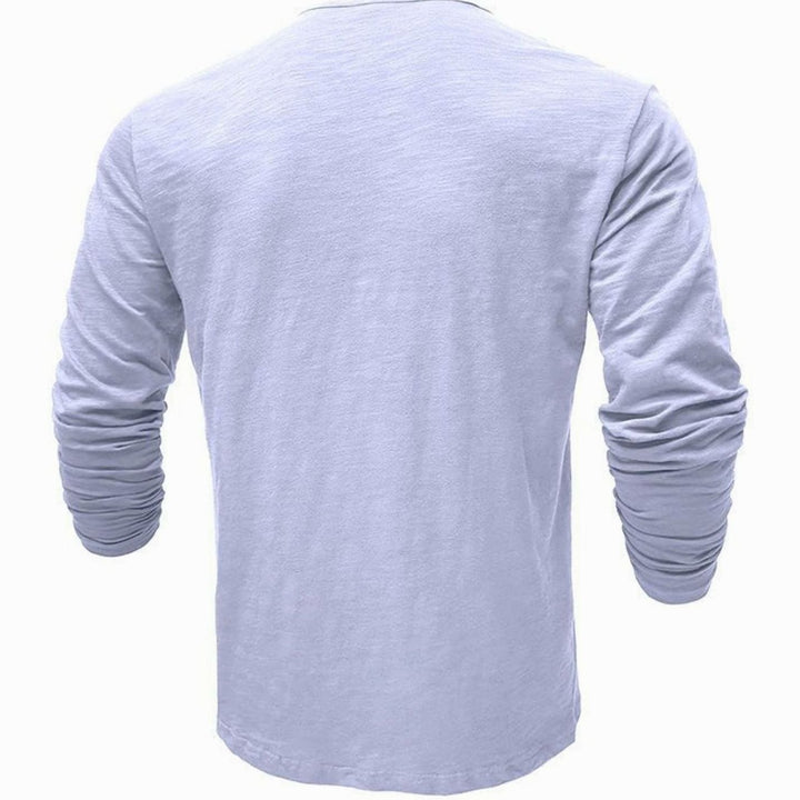 Men's Long-Sleeve Henley Shirt Button-Up Casual Tee
