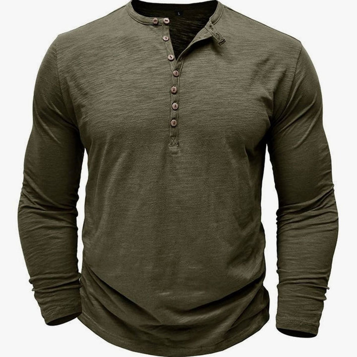 Men's Long-Sleeve Henley Shirt Button-Up Casual Tee