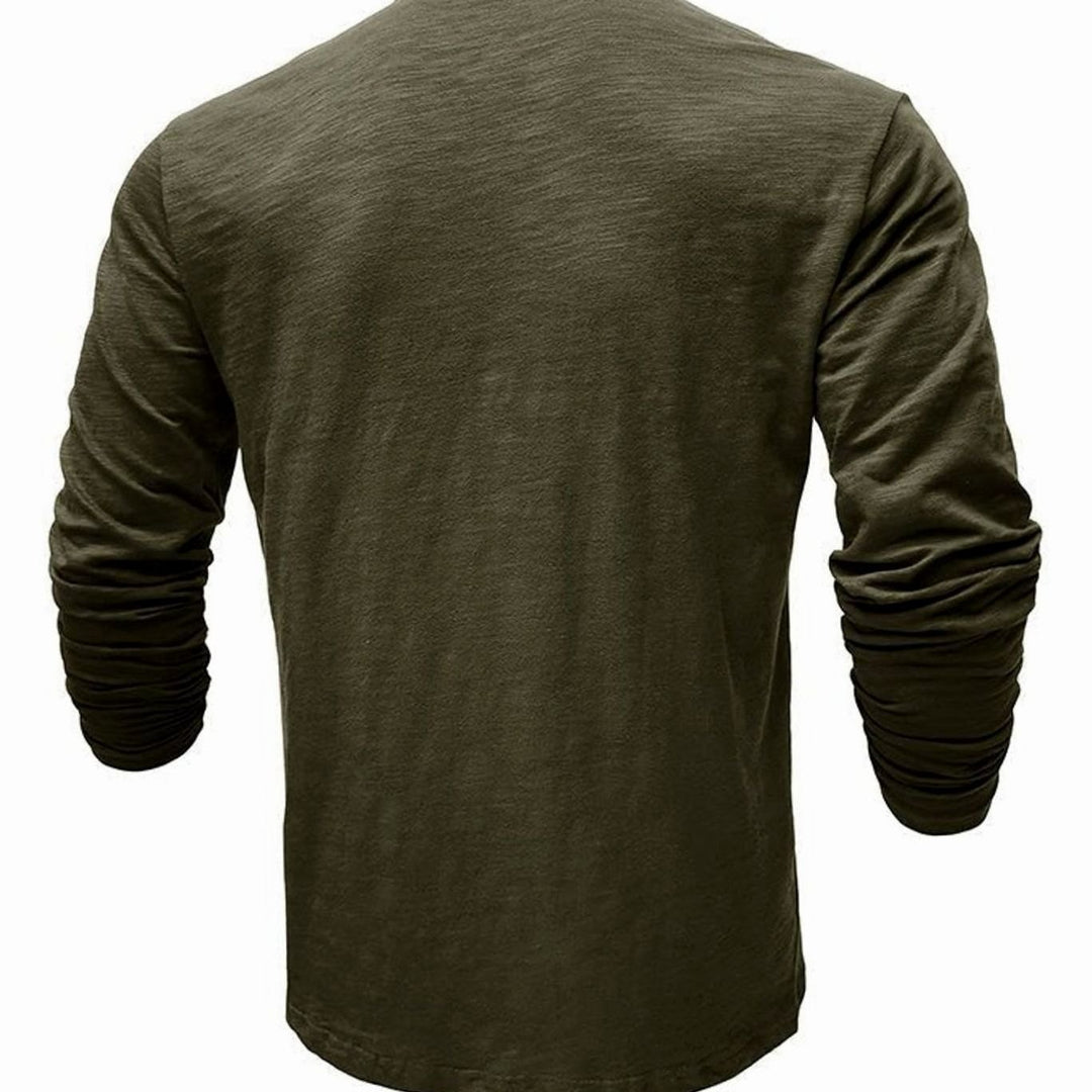 Men's Long-Sleeve Henley Shirt Button-Up Casual Tee