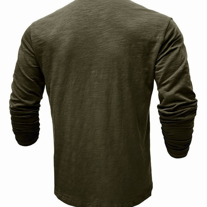 Men's Long-Sleeve Henley Shirt Button-Up Casual Tee