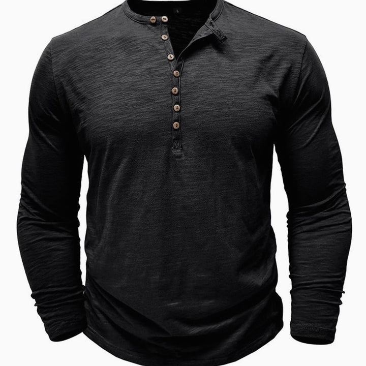 Men's Long-Sleeve Henley Shirt Button-Up Casual Tee