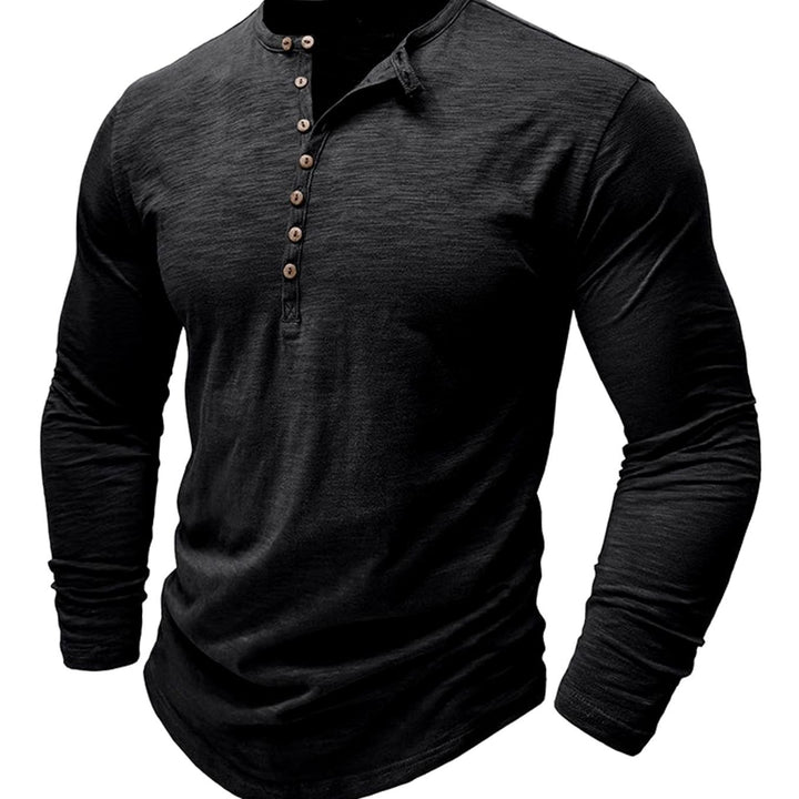 Men's Long-Sleeve Henley Shirt Button-Up Casual Tee