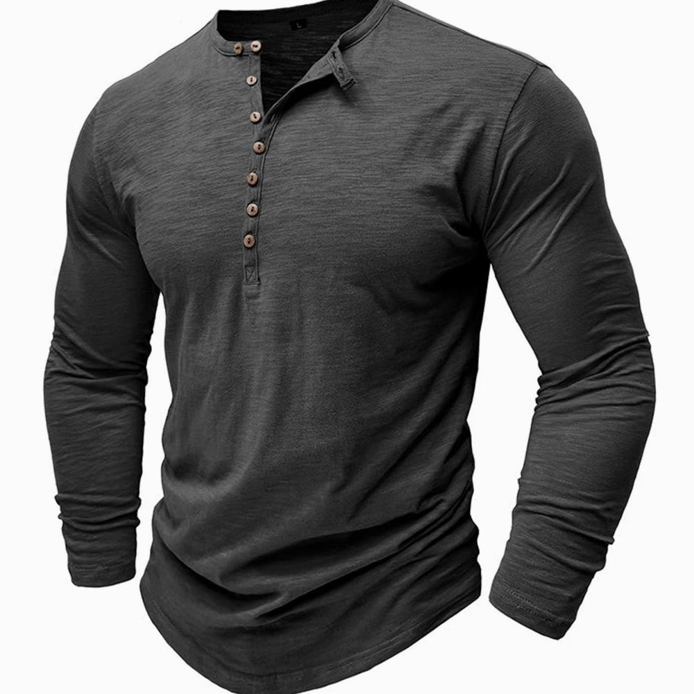 Men's Long-Sleeve Henley Shirt Button-Up Casual Tee