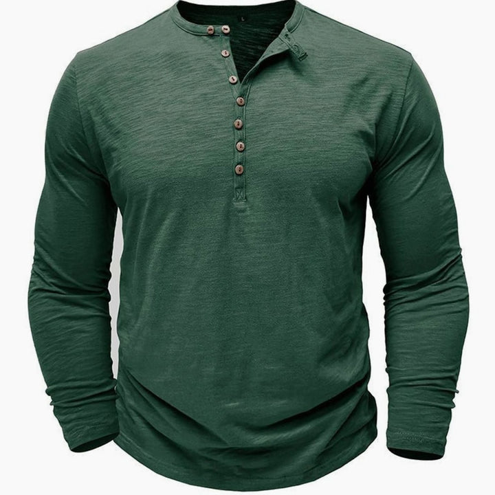 Men's Long-Sleeve Henley Shirt Button-Up Casual Tee