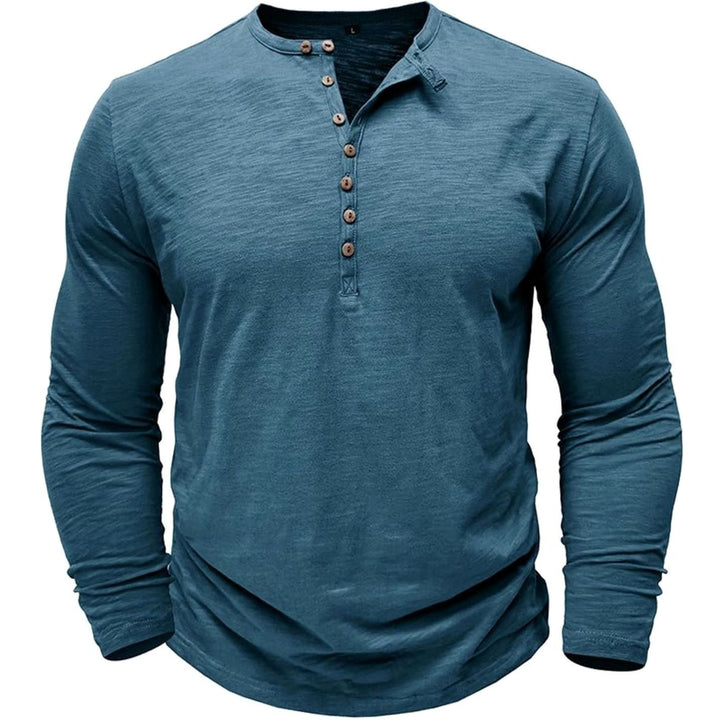 Men's Long-Sleeve Henley Shirt Button-Up Casual Tee