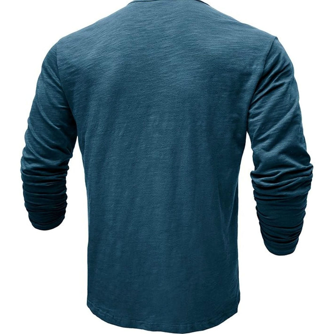 Men's Long-Sleeve Henley Shirt Button-Up Casual Tee