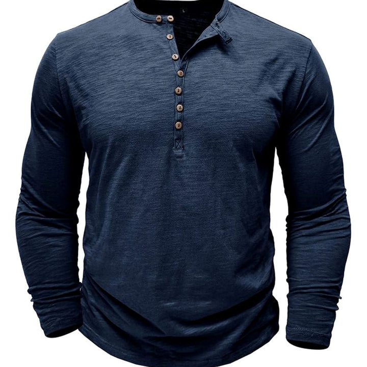 Men's Long-Sleeve Henley Shirt Button-Up Casual Tee
