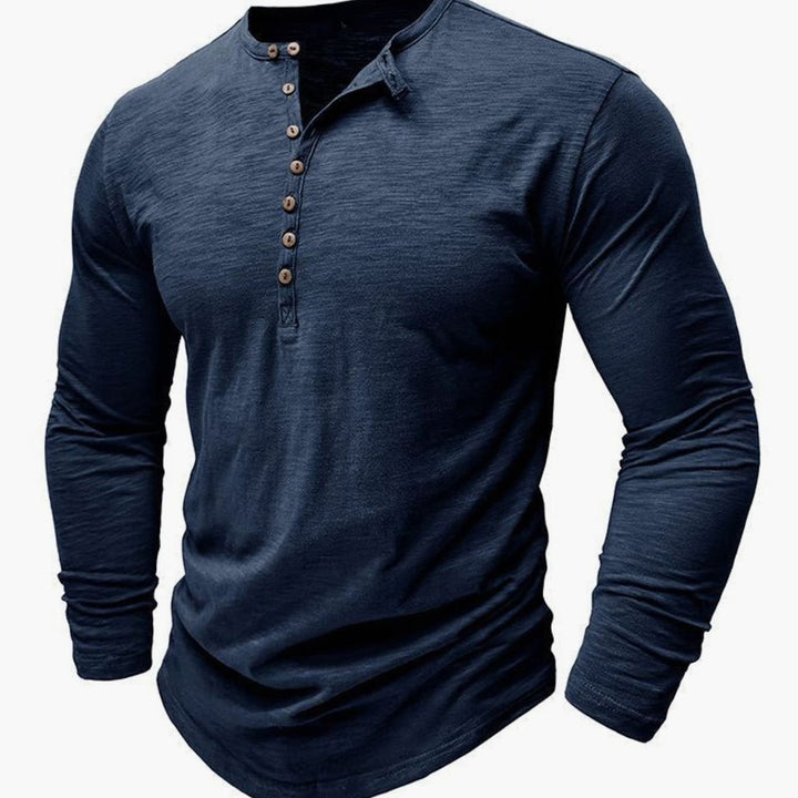 Men's Long-Sleeve Henley Shirt Button-Up Casual Tee
