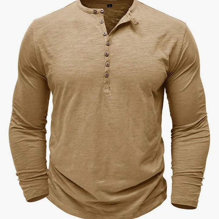 Men's Long-Sleeve Henley Shirt Button-Up Casual Tee