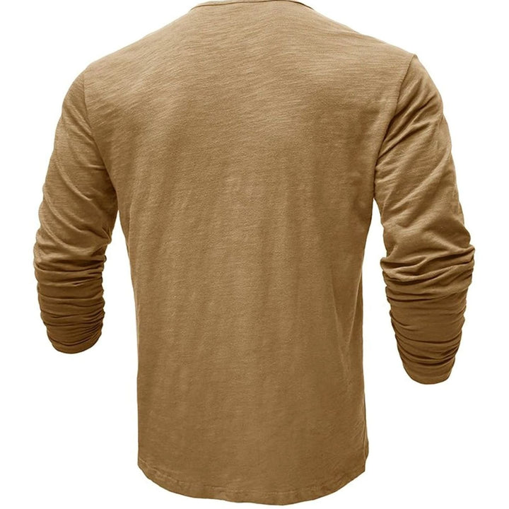 Men's Long-Sleeve Henley Shirt Button-Up Casual Tee