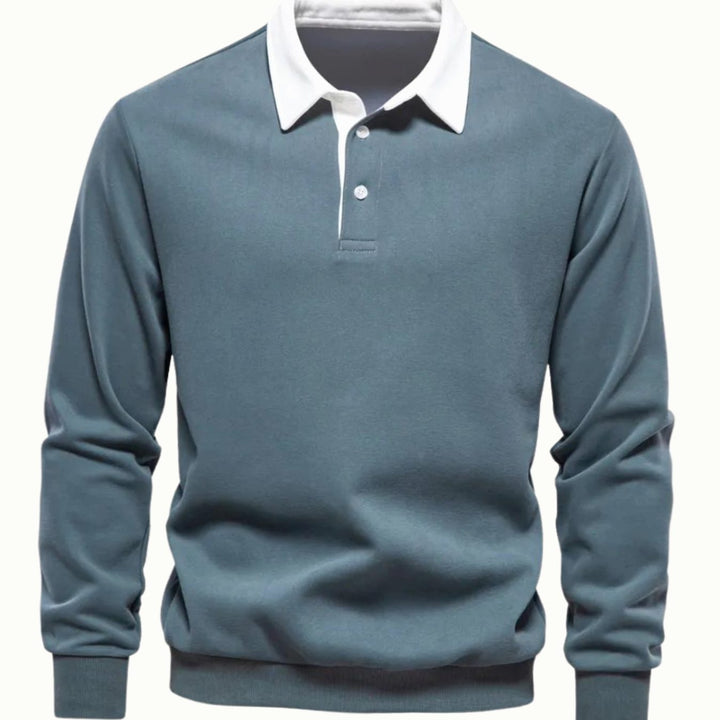 Men's Long-Sleeve Polo-Collar Contrast Style Sweater - Green