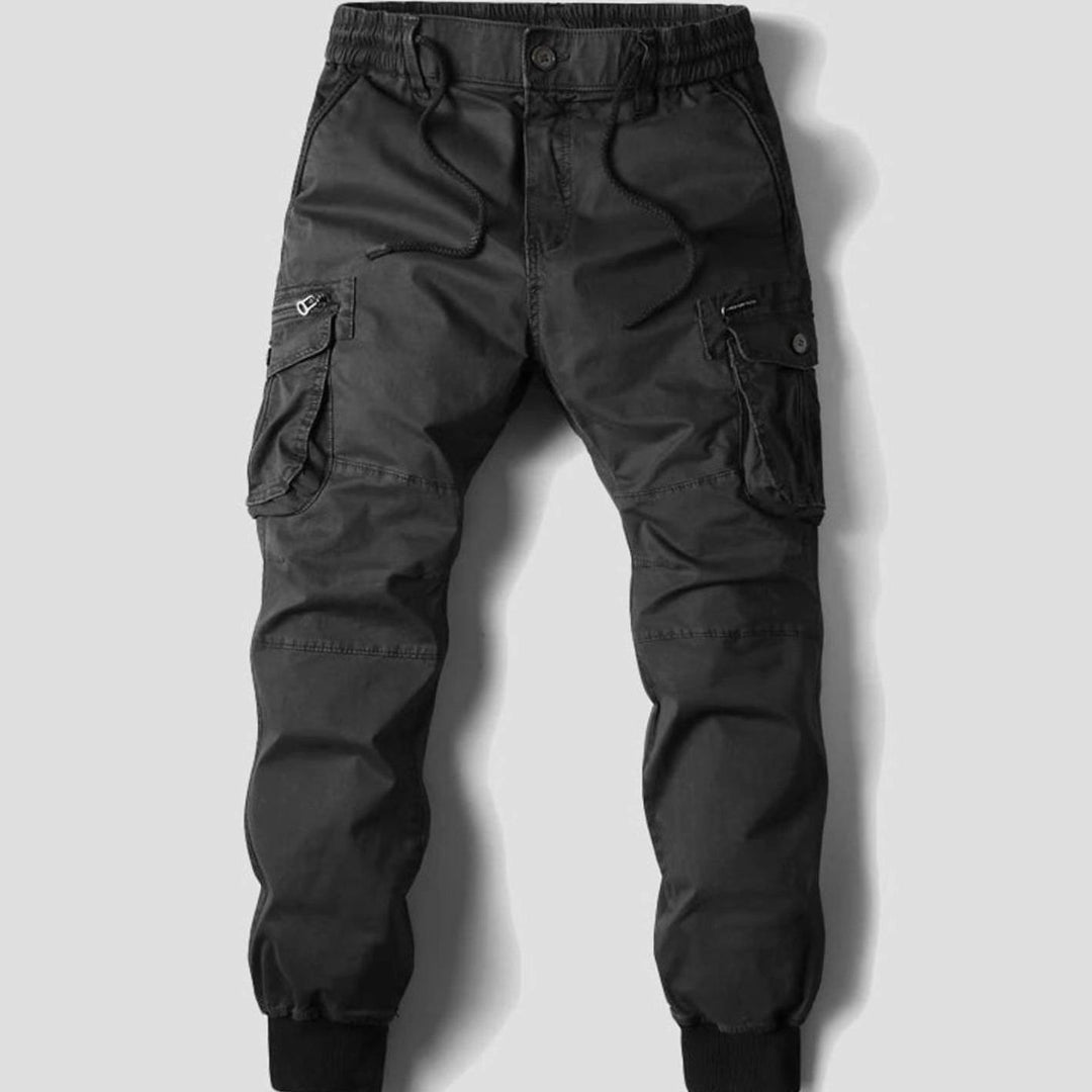 Men's Multi-Pocket Cargo Jogger Pants Cuffed Ankle - Black