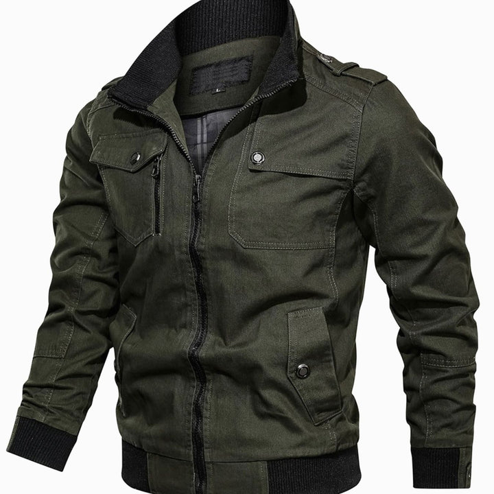 Men's Multi-Pocket Military-Style Cotton Bomber Jacket - Army Green
