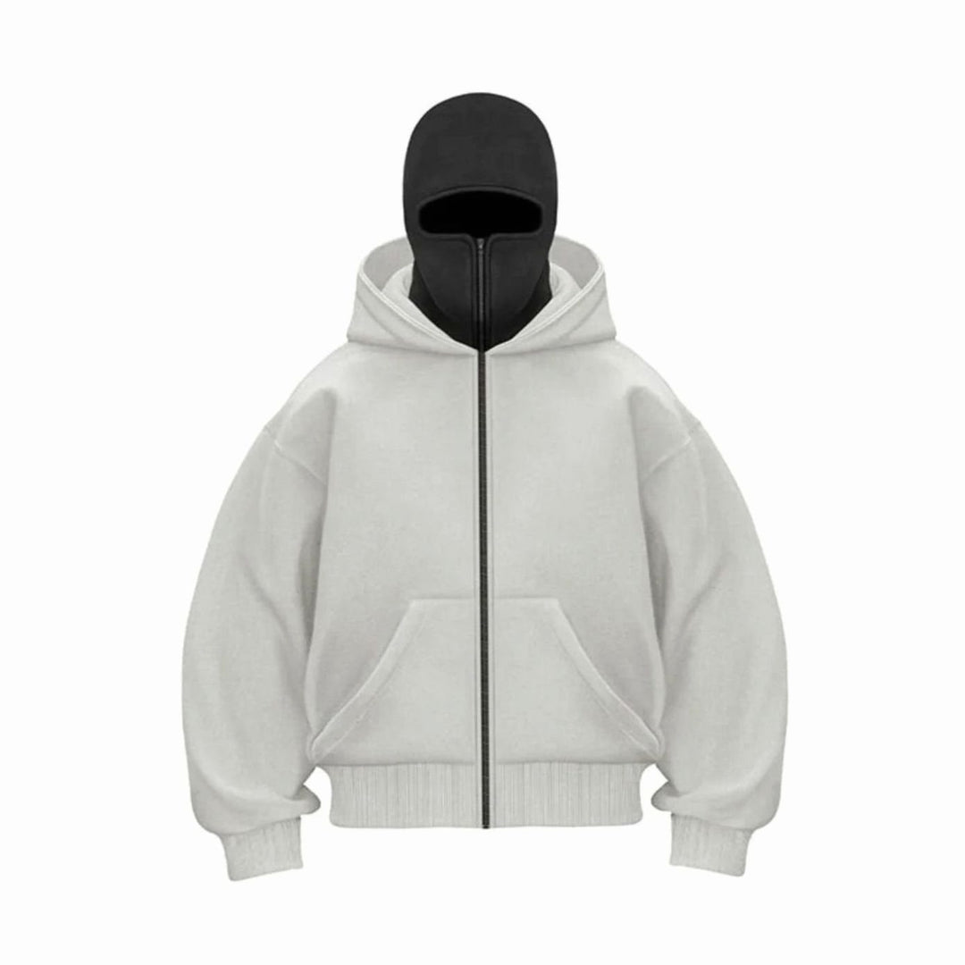 Men's Oversized Full-Zip Balaclava Face Cover Hoodie Jacket - Grey