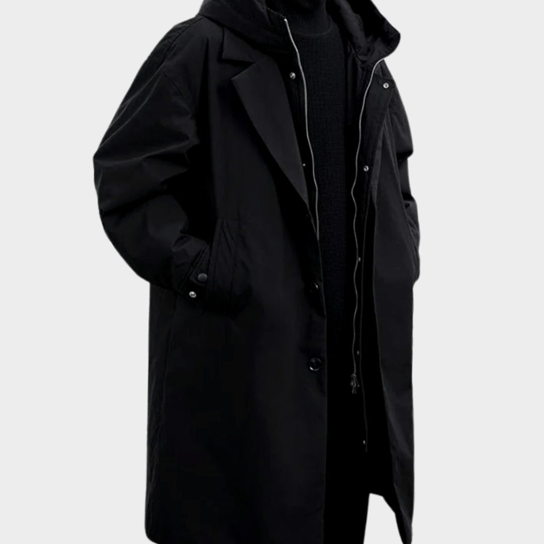 Men's Oversized Hooded Waterproof Long Rain Jacket - Black