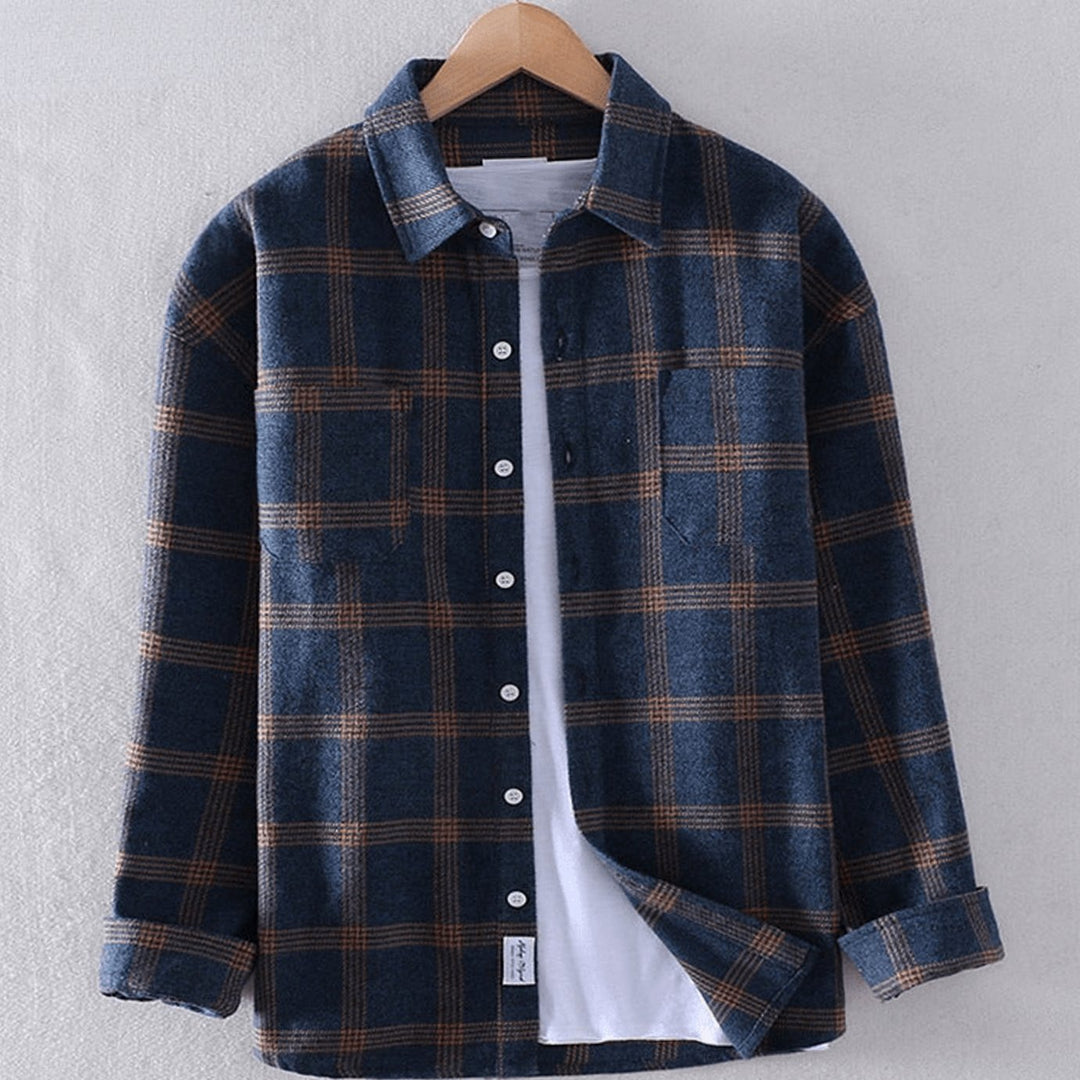Men's Plaid Flannel Long-Sleeve Casual Button-Down Shirt - Blue