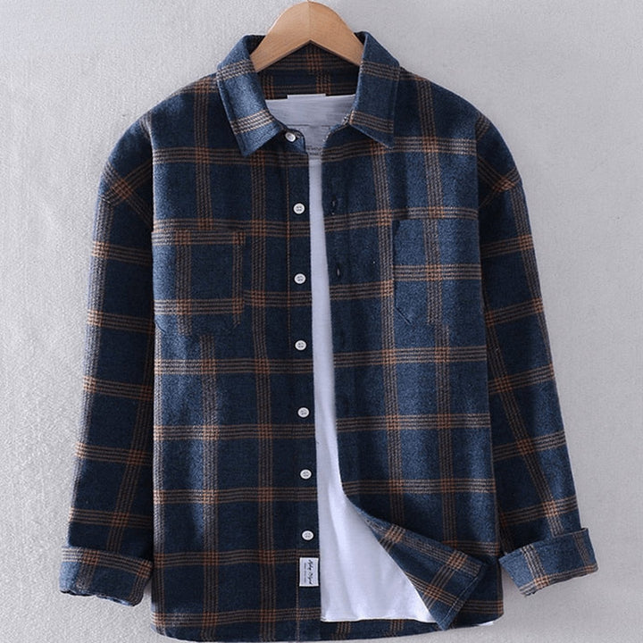 Men's Plaid Flannel Long-Sleeve Casual Button-Down Shirt - Blue