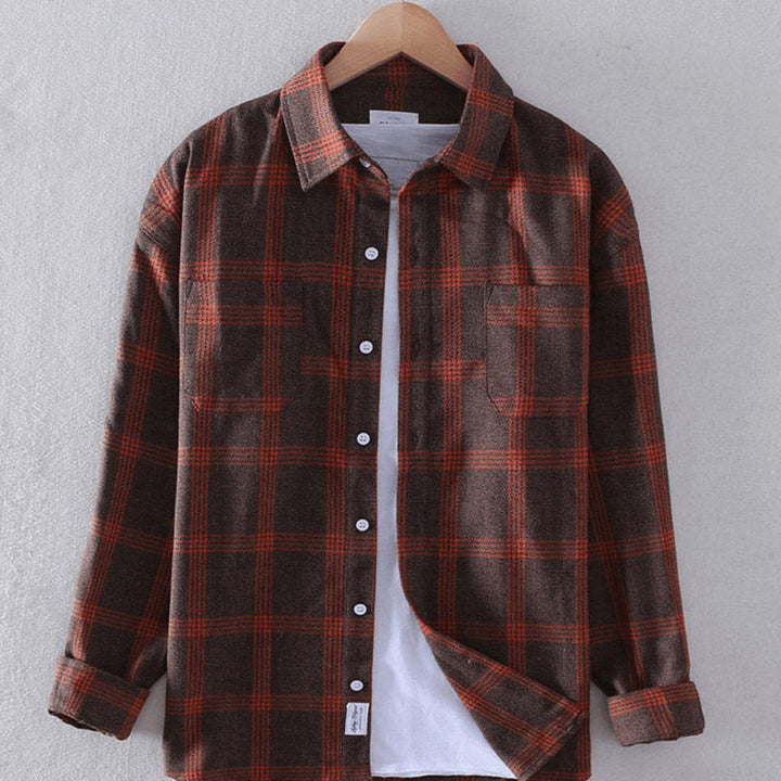 Men's Plaid Flannel Long-Sleeve Casual Button-Down Shirt - Red