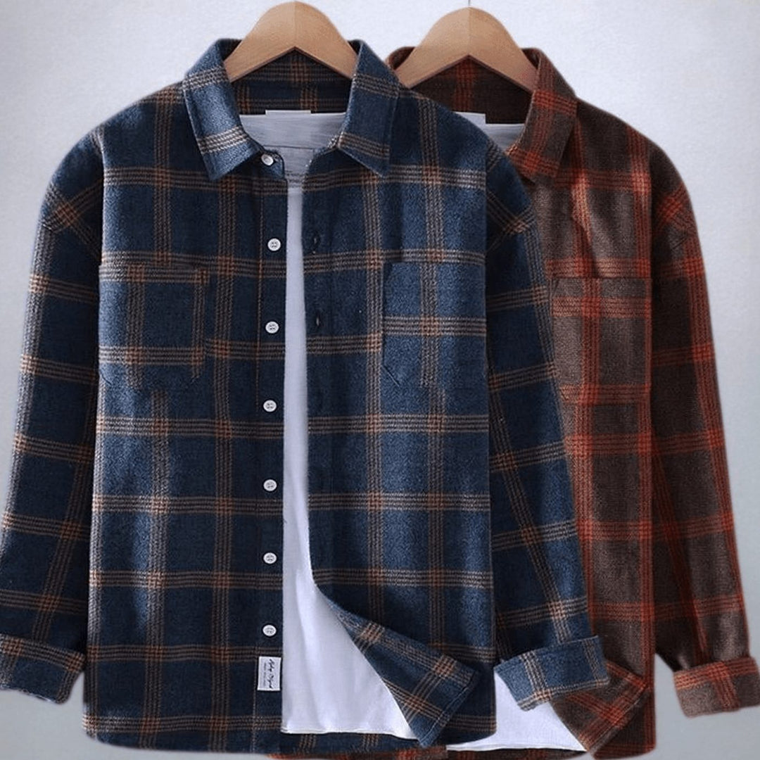 Men's Plaid Flannel Long-Sleeve Casual Button-Down Shirt