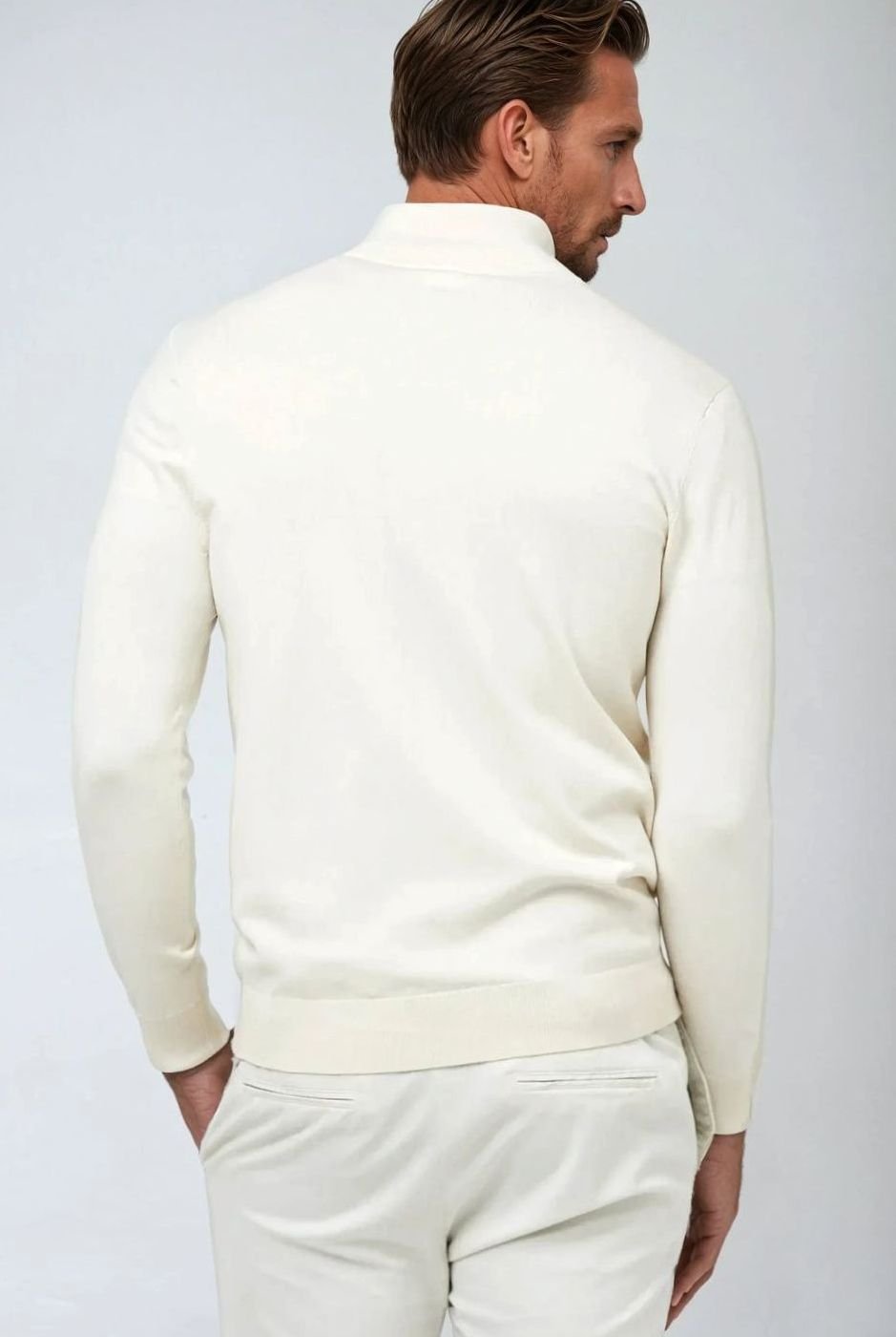 Men's Quarter-Zip Classic Knit Sweater Ribbed-Hem Pullover