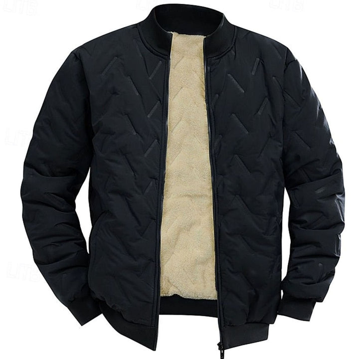 Men's Quilted Fleece-Lined Full-Zip Bomber Jacket - Black