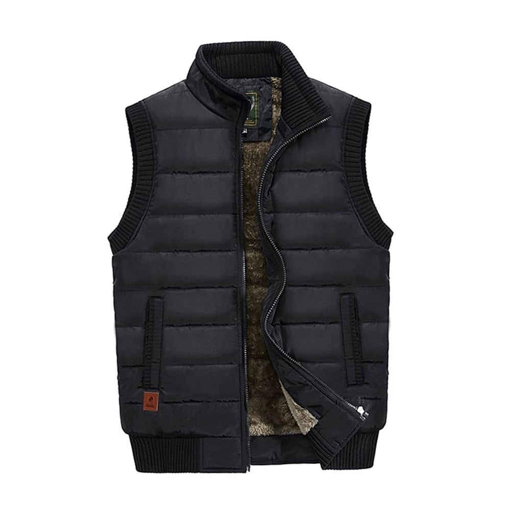 Men's Quilted Fleece-Lined Stand-Collar Puffer Vest - Black