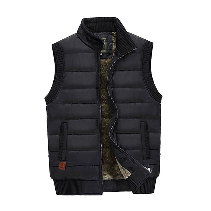 Men's Quilted Fleece-Lined Stand-Collar Puffer Vest - Black