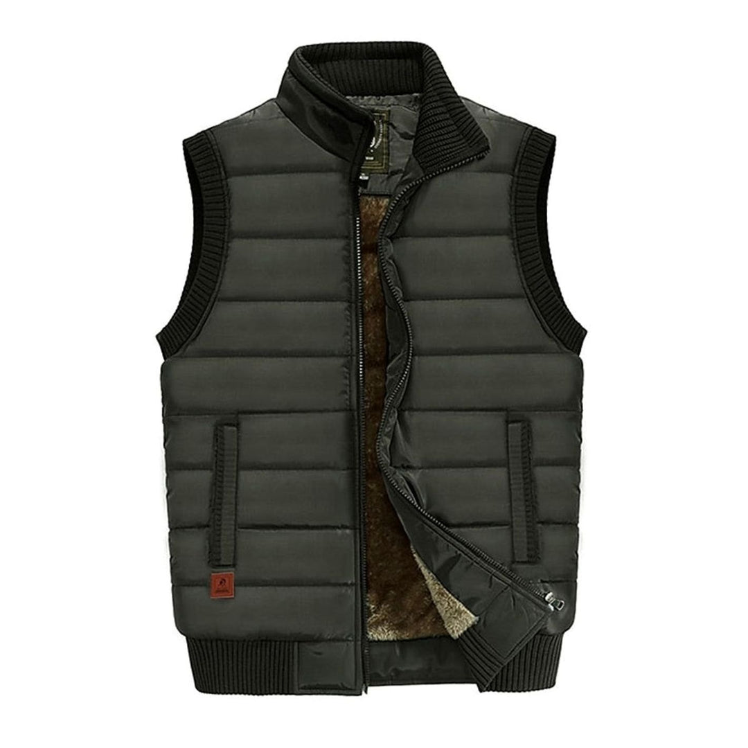 Men's Quilted Fleece-Lined Stand-Collar Puffer Vest - Army Green