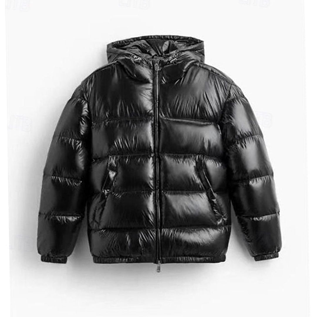 Men's Quilted Hooded Coated Puffer Jacket, Olive Green