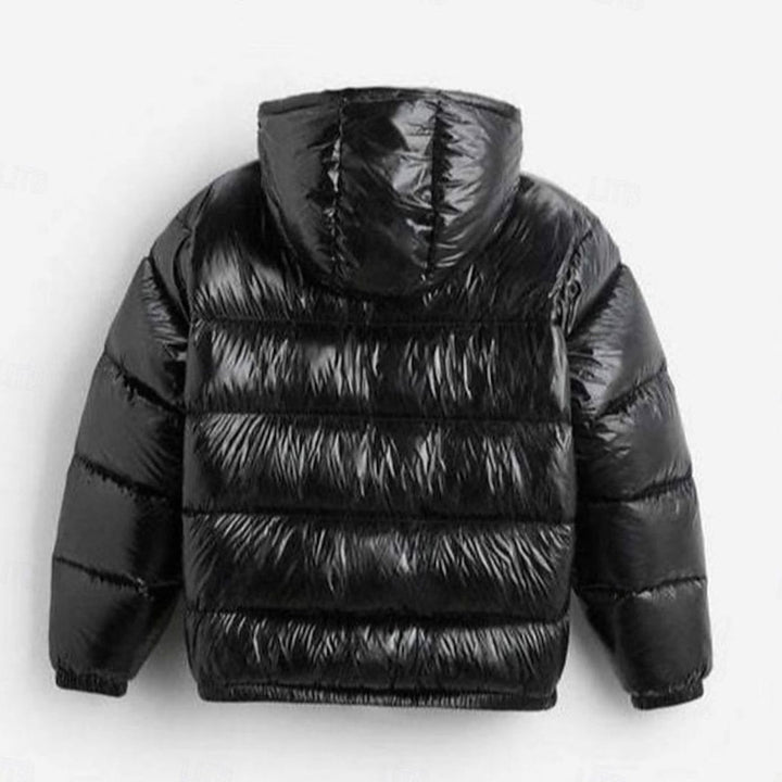 Men's Quilted Hooded Coated Puffer Jacket, Olive Green