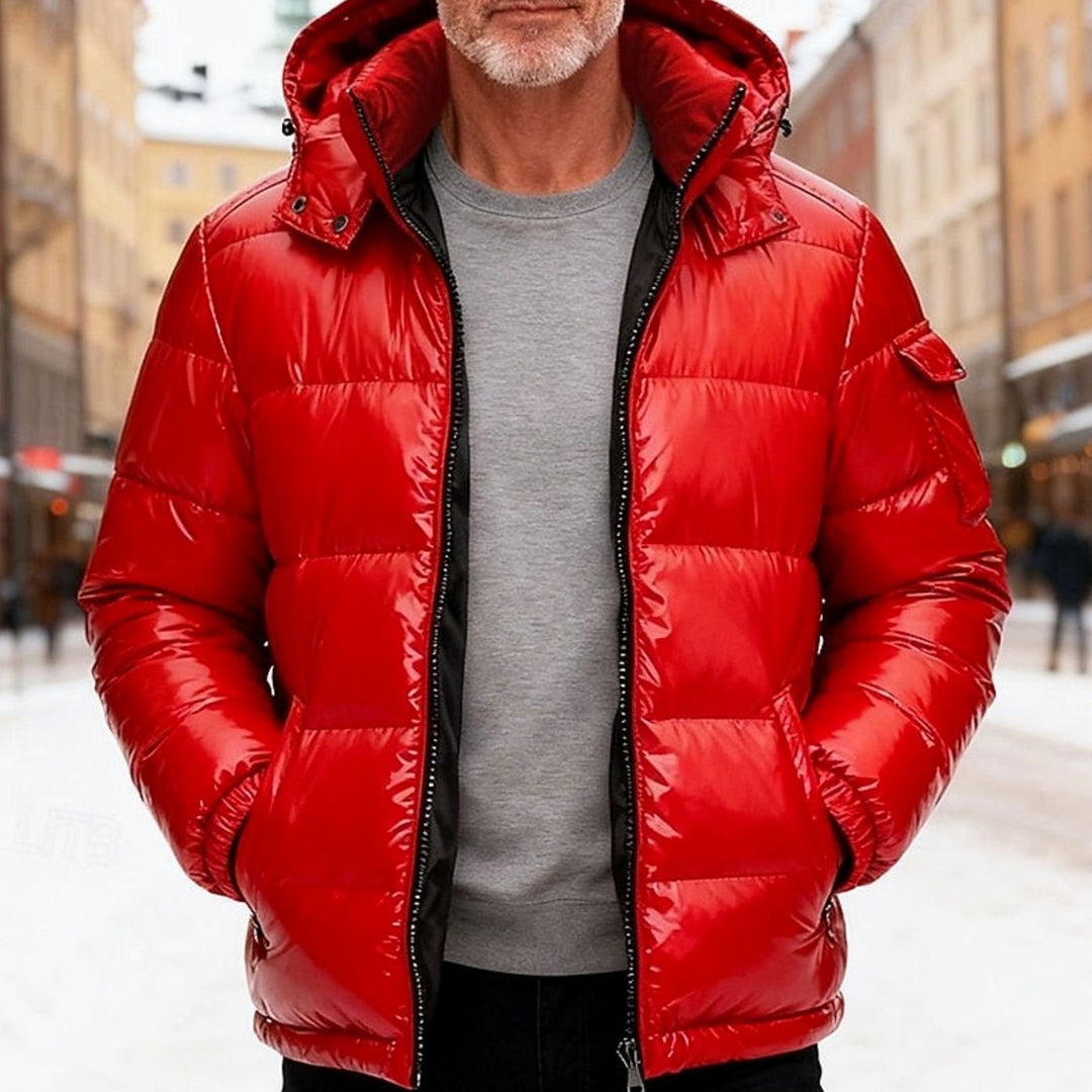 Men's Quilted Hooded Insulated Puffer Jacket - Red