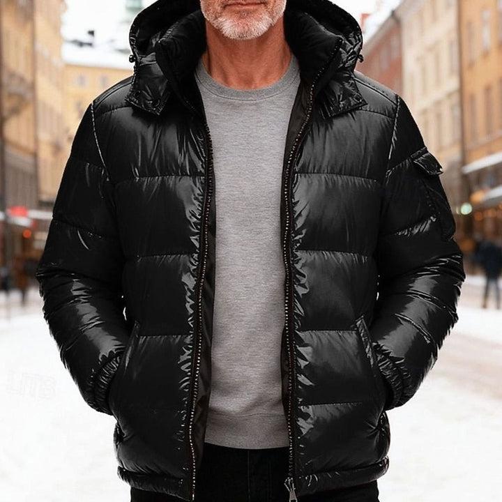 Men's Quilted Hooded Insulated Puffer Jacket - Black