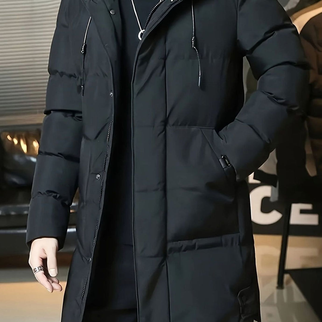 Men's Quilted Hooded Longline Insulated Puffer Coat - Black