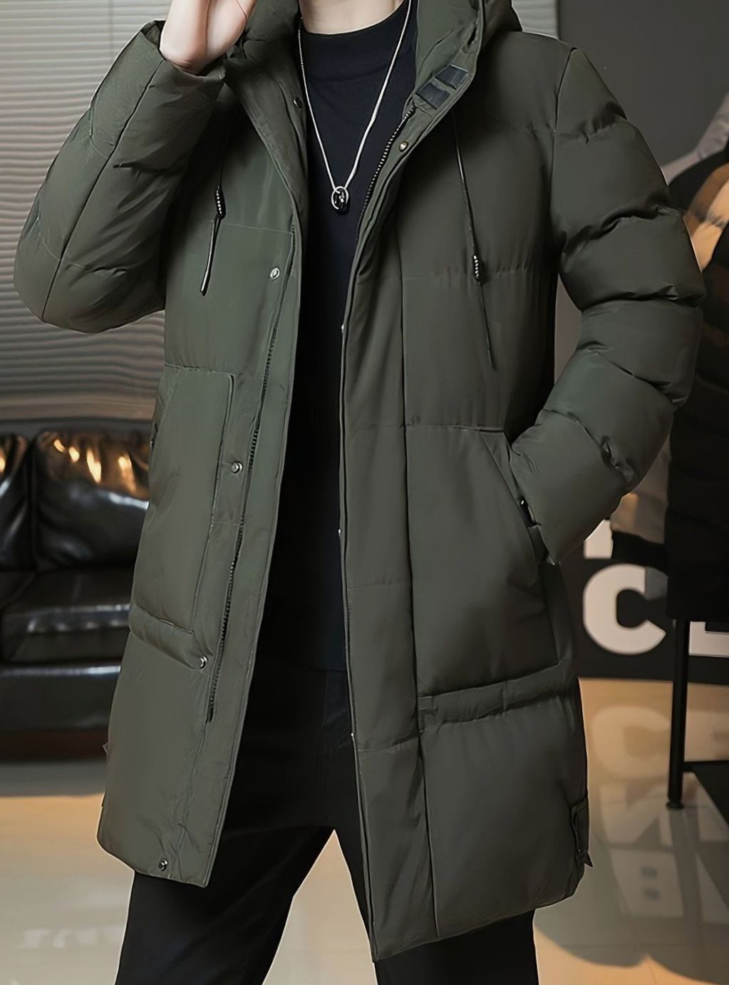 Men's Quilted Hooded Longline Insulated Puffer Coat