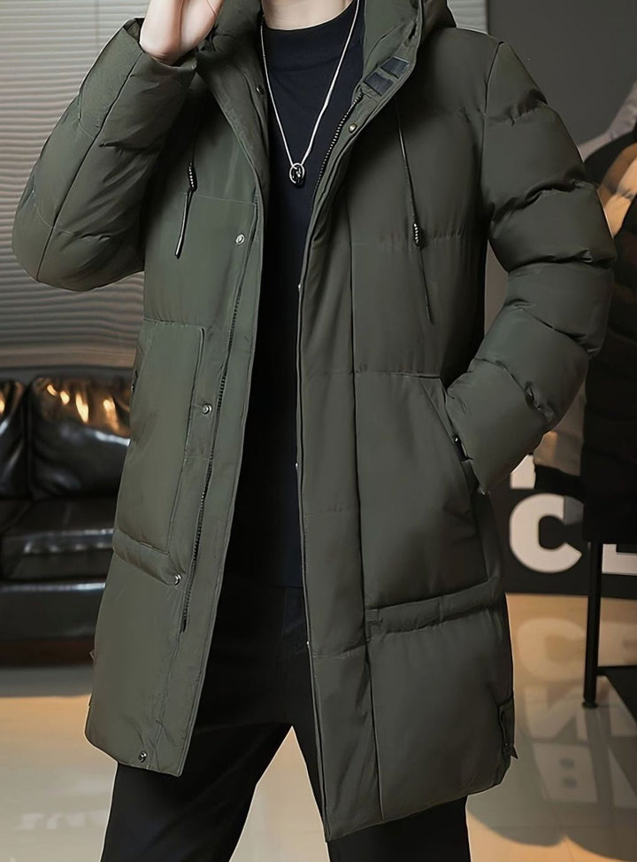 Men's Quilted Hooded Longline Insulated Puffer Coat