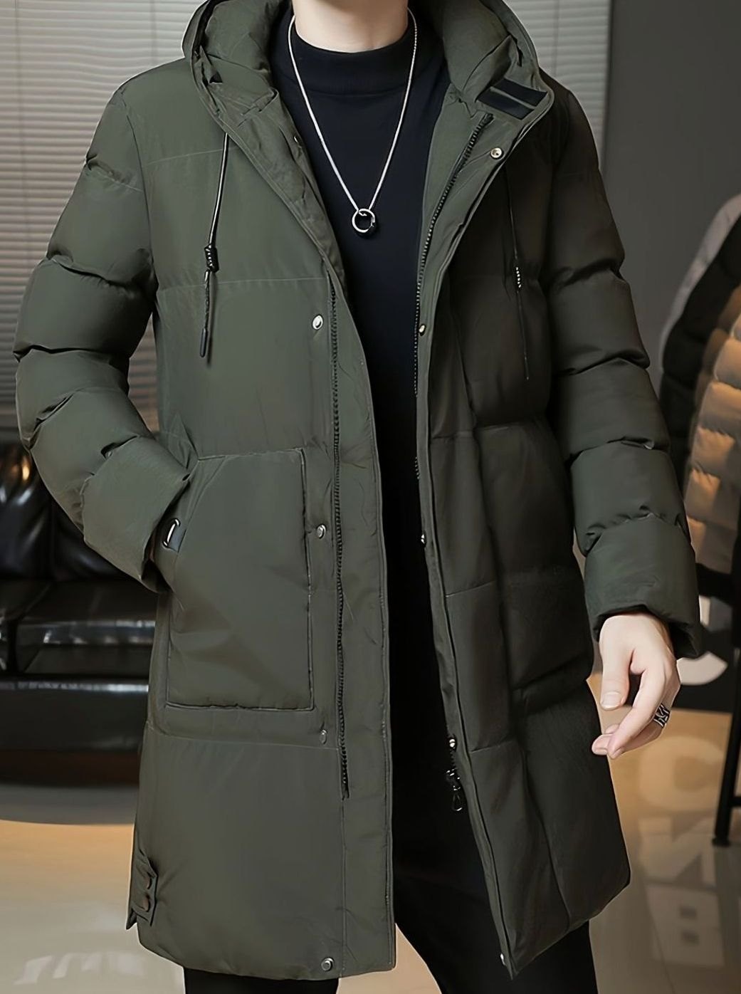 Men's Quilted Hooded Longline Insulated Puffer Coat