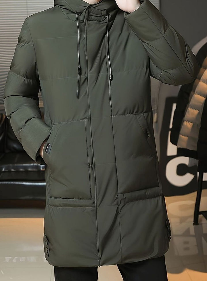Men's Quilted Hooded Longline Insulated Puffer Coat
