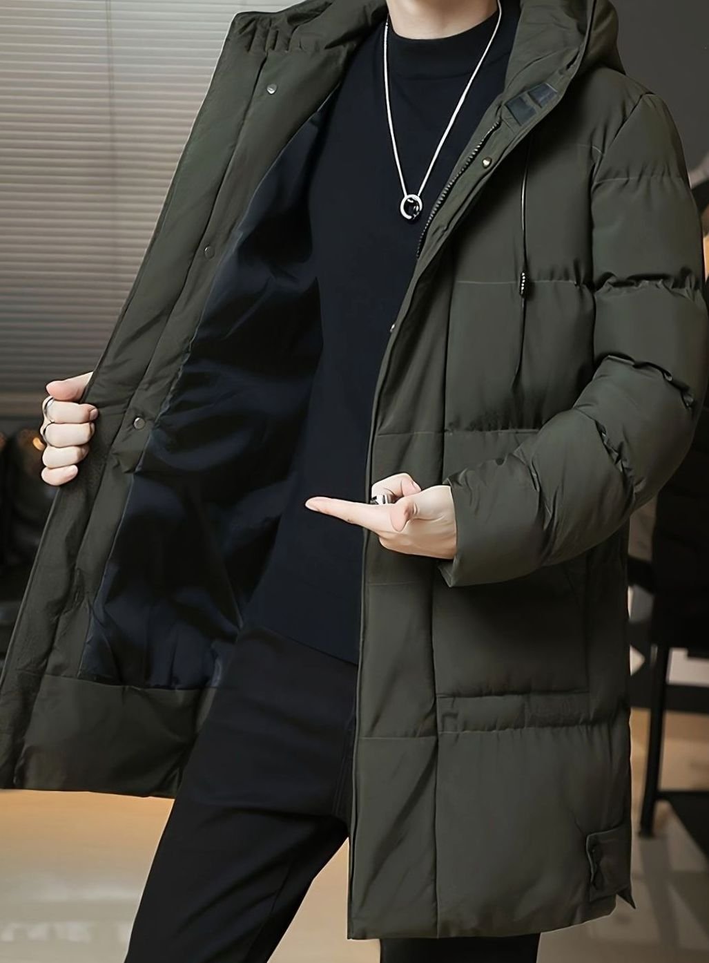 Men's Quilted Hooded Longline Insulated Puffer Coat