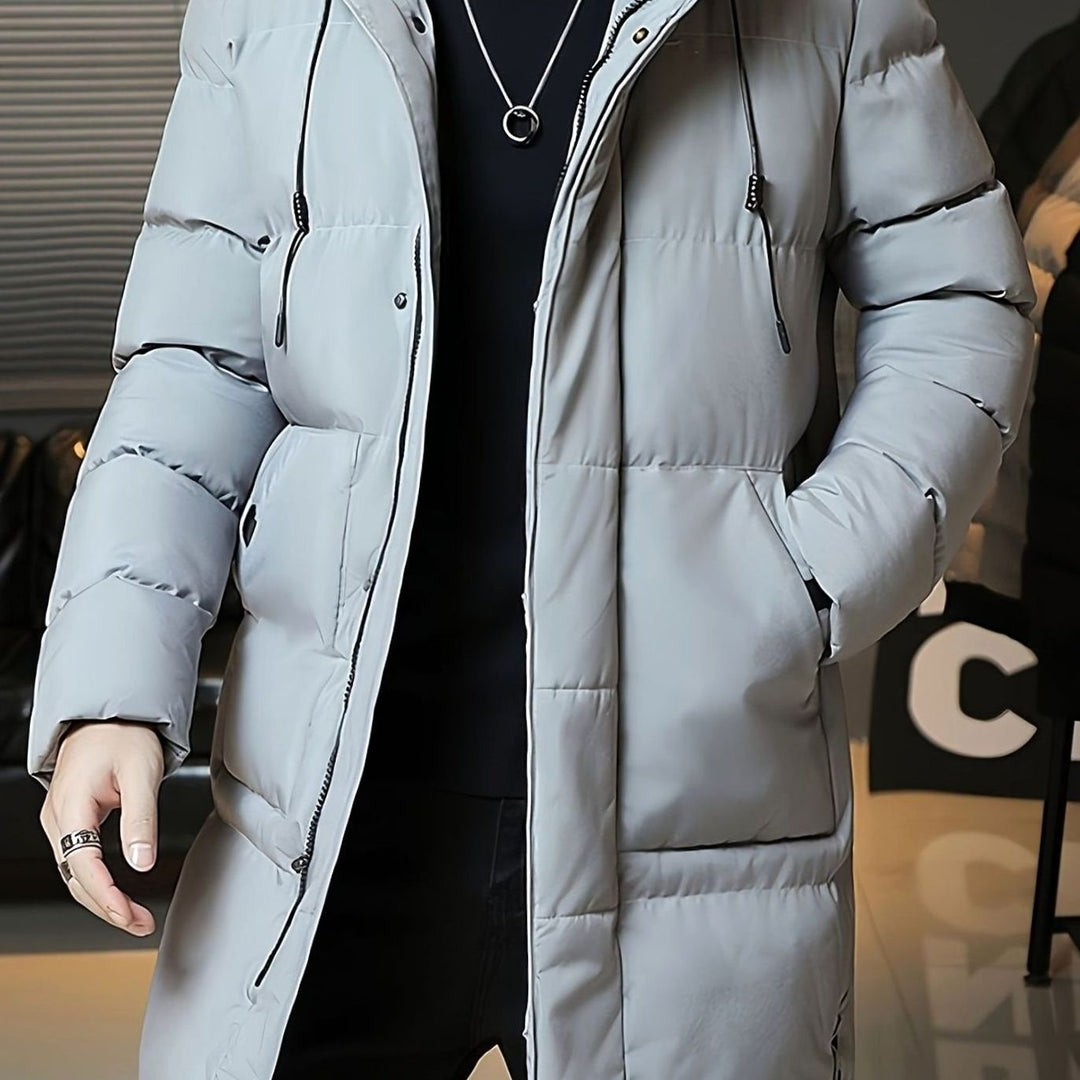 Men's Quilted Hooded Longline Insulated Puffer Coat - Grey