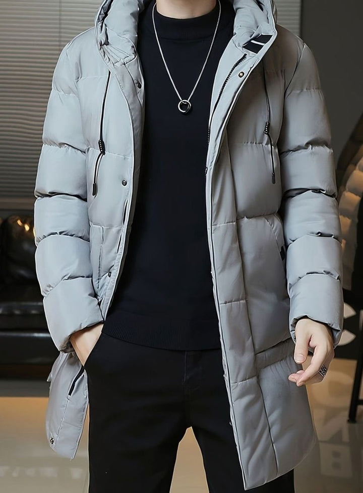 Men's Quilted Hooded Longline Insulated Puffer Coat
