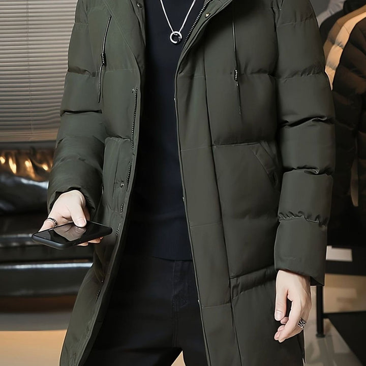 Men's Quilted Hooded Longline Insulated Puffer Coat - Green