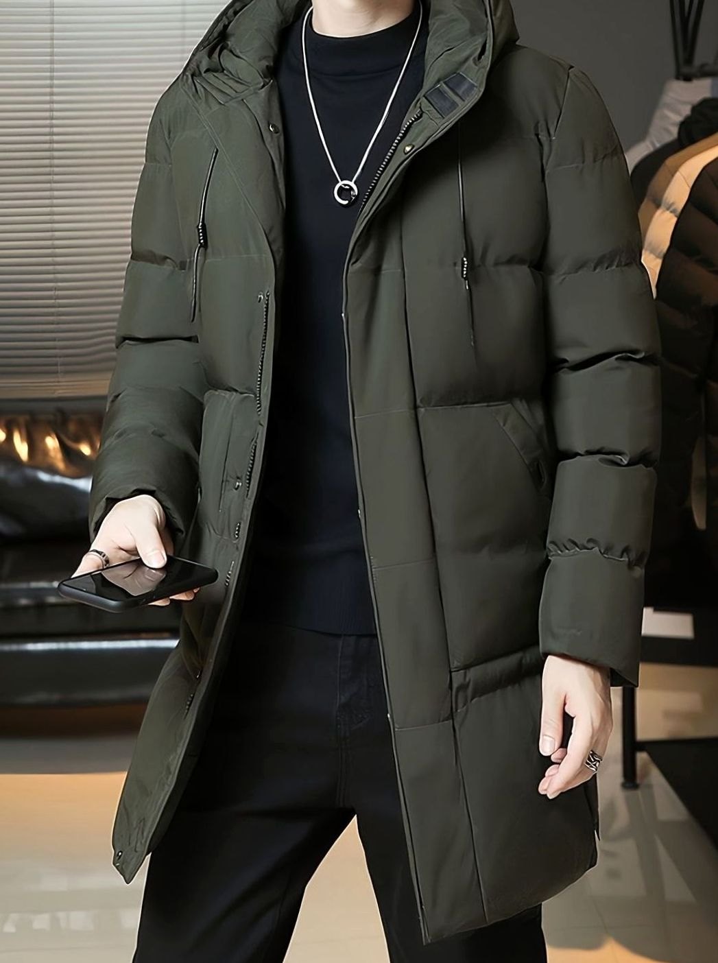 Men's Quilted Hooded Longline Insulated Puffer Coat