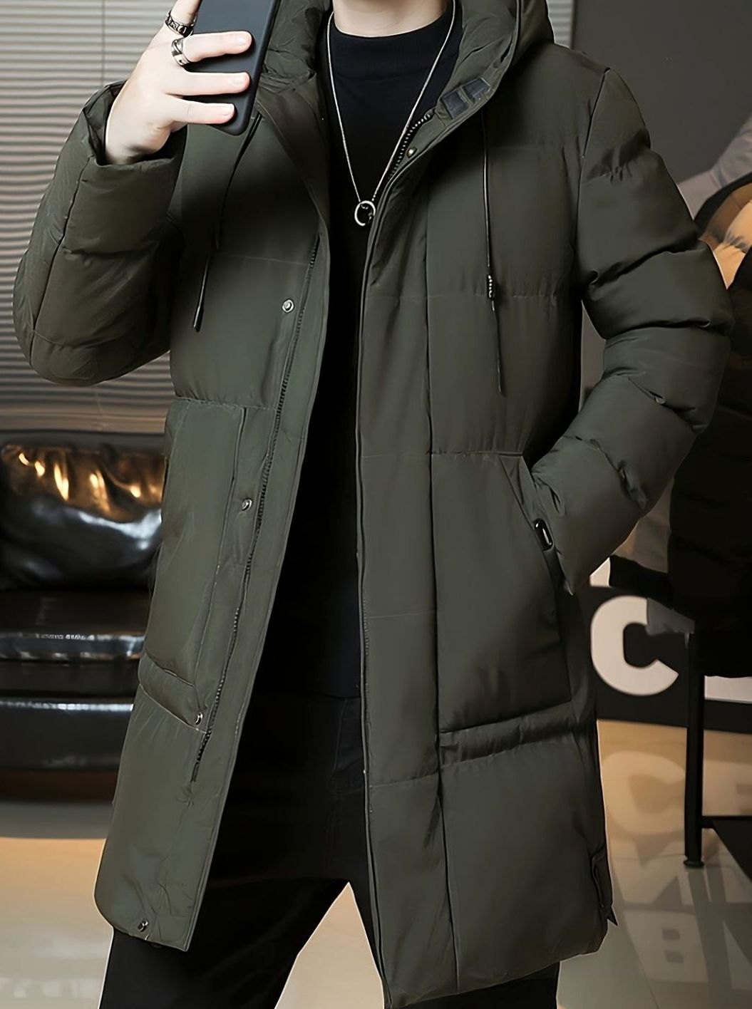 Men's Quilted Hooded Longline Insulated Puffer Coat