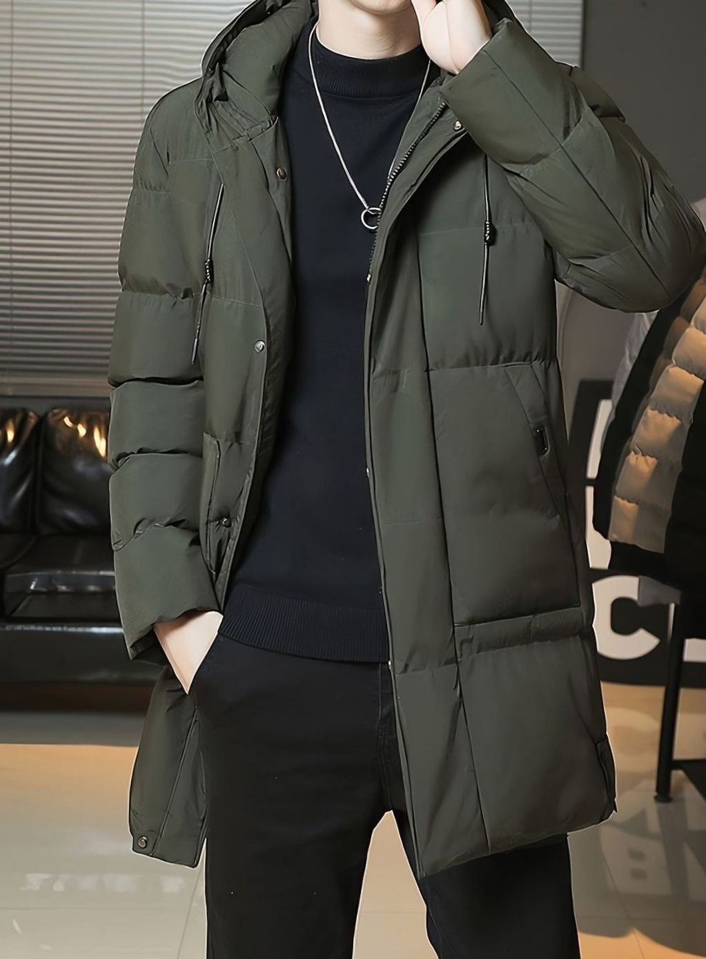 Men's Quilted Hooded Longline Insulated Puffer Coat