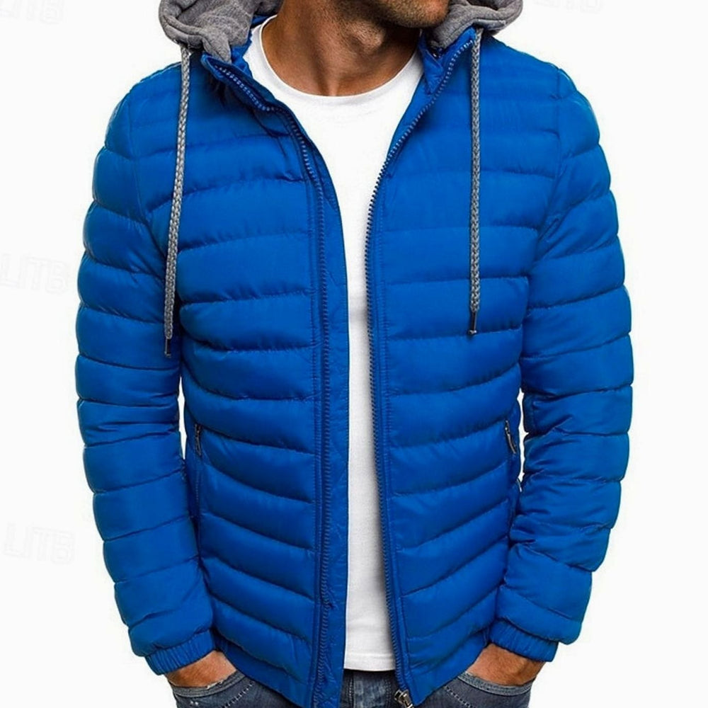 Men's Quilted Hooded Puffer Jacket Full-Zip Lightweight - Royal Blue