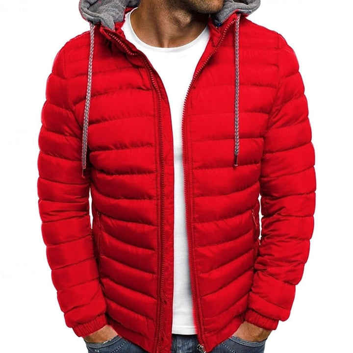 Men's Quilted Hooded Puffer Jacket Full-Zip Lightweight - Red