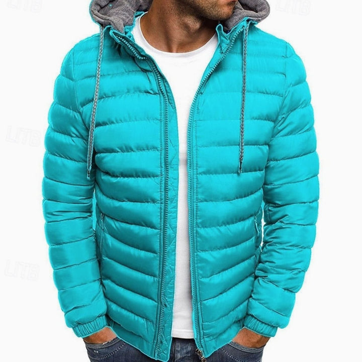 Men's Quilted Hooded Puffer Jacket Full-Zip Lightweight - Sky Blue